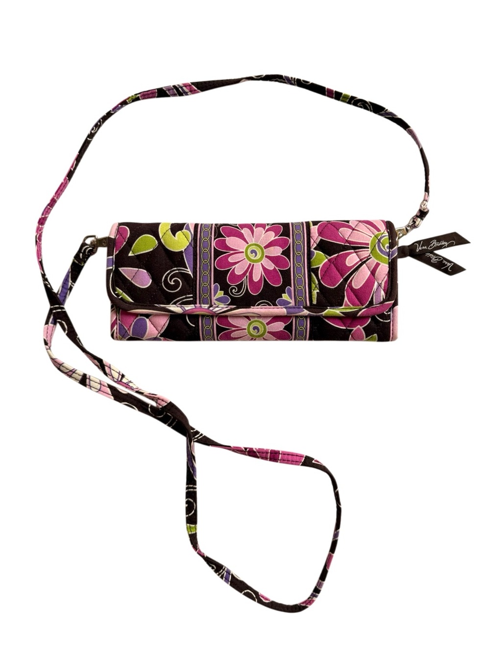 2009 Vera Bradley Quilted “Purple Punch” Floral Sleek Wallet Crossbody
